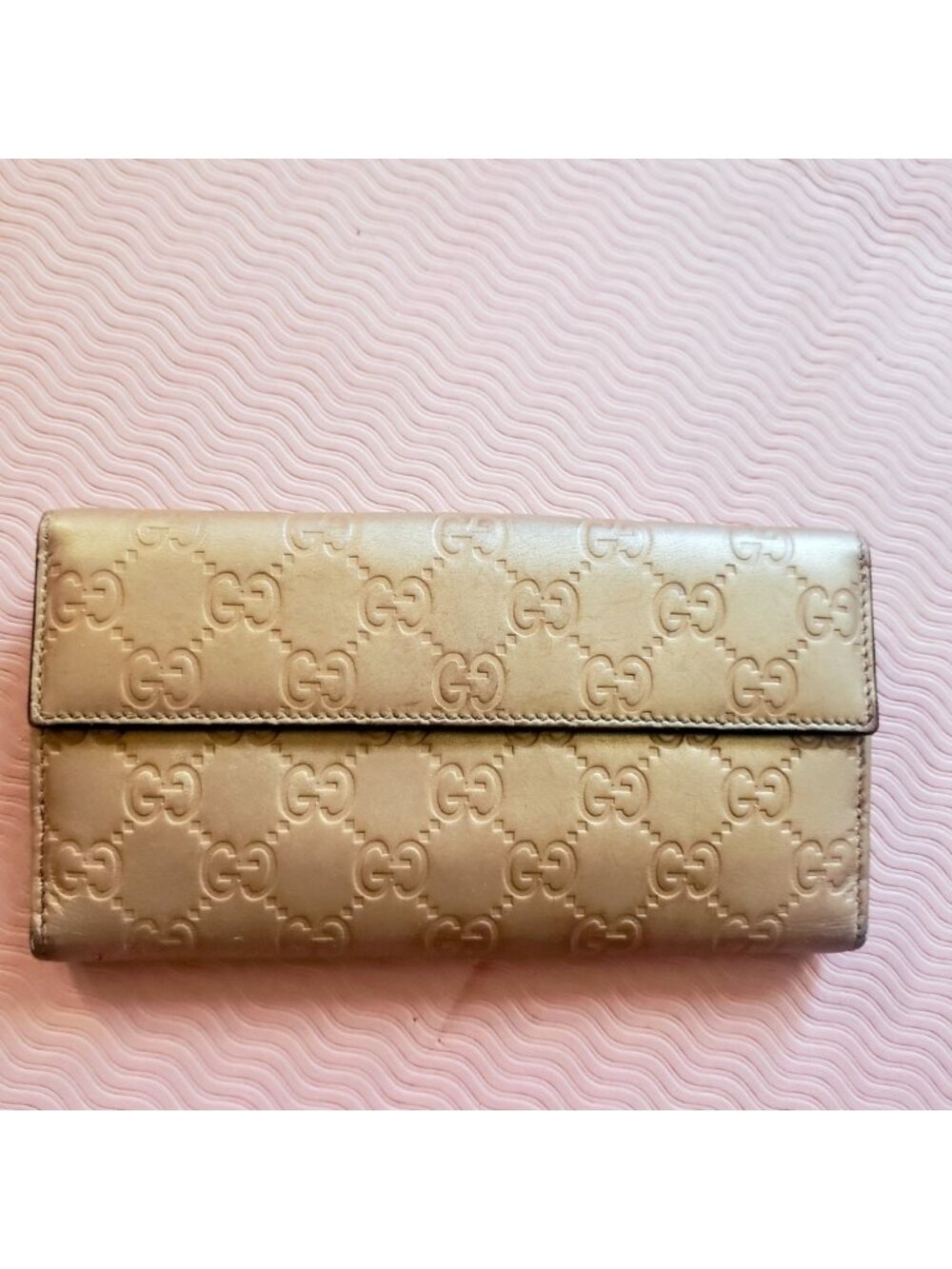 Gucci Guccissima Metallic Gold GG Leather Heart Snap Continental Long Wallet COA - Picture 2 of 16